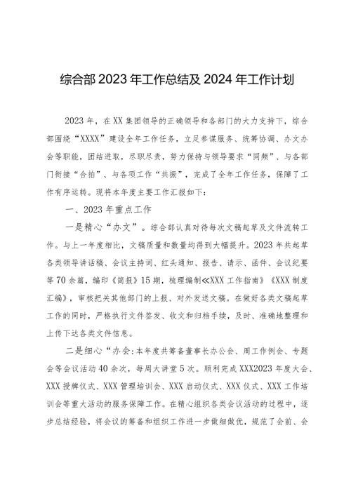 综合部2023年工作总结及2024年工作计划(终).docx
