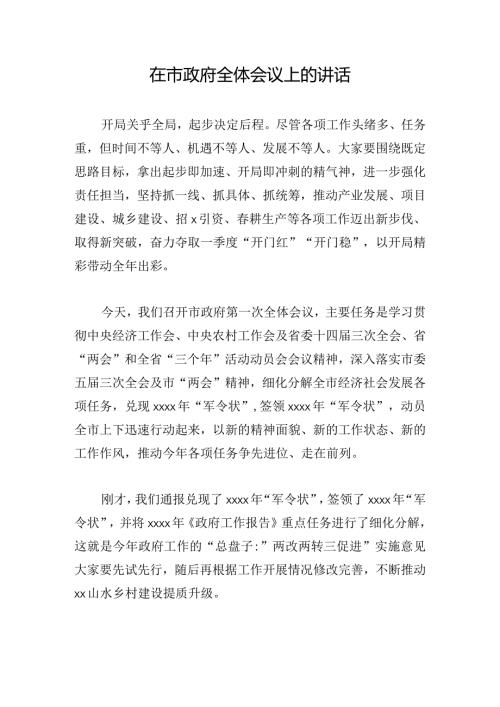 在市政府全体会议上的讲话.docx