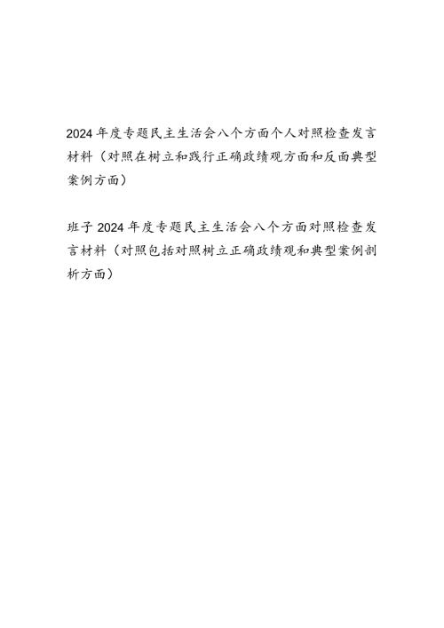 班子及个人2024年对照树立正确政绩观和典型案例剖析方面八个方面对照检查发言材料2篇.docx