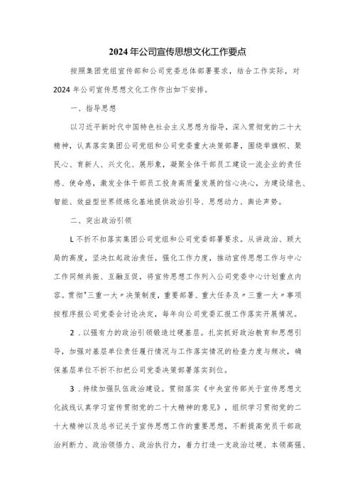 2024年公司宣传思想文化工作要点.docx