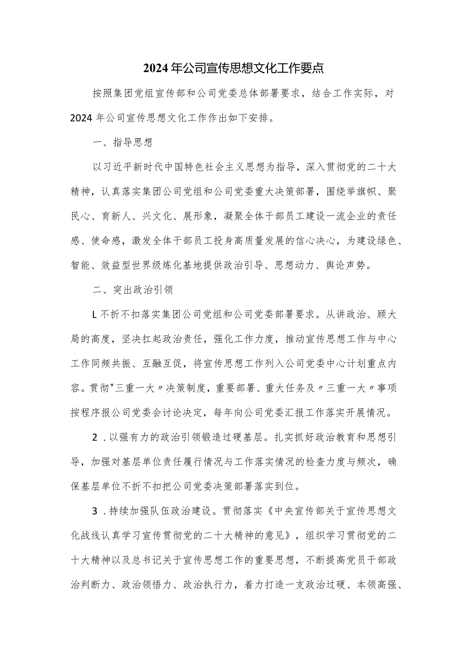 2024年公司宣传思想文化工作要点.docx_第1页