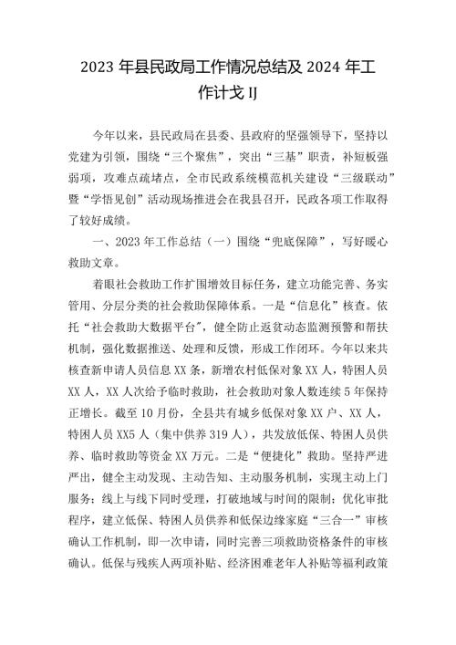 2023年县民政局工作情况总结及2024年工作计划.docx