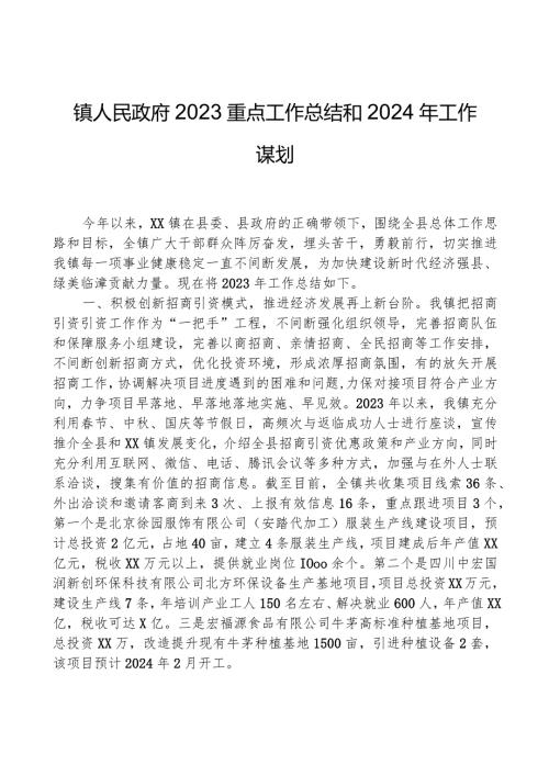 镇人民政府2023重点工作总结和2024年工作谋划.docx