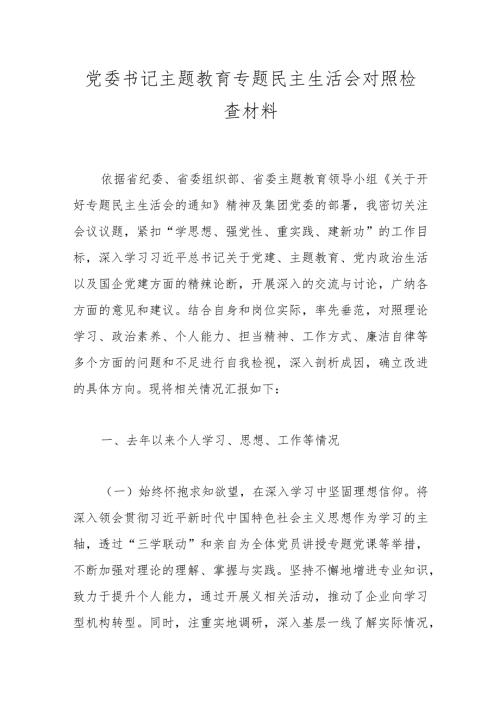 党委书记主题教育专题民主生活会对照检查材料.docx