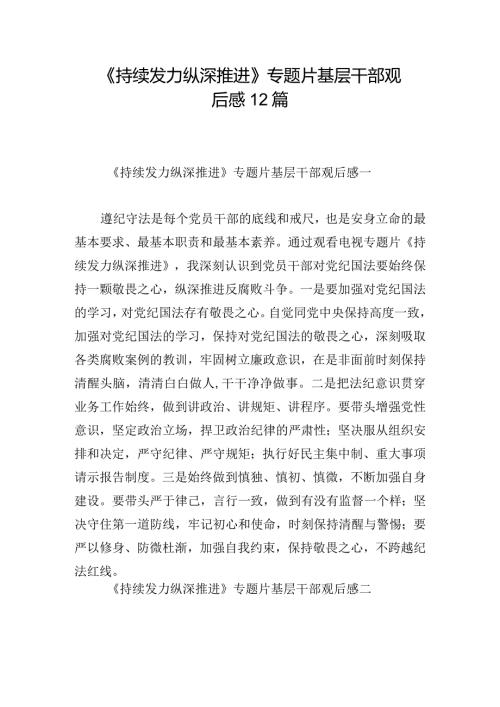 《持续发力 纵深推进》专题片基层干部观后感12篇.docx
