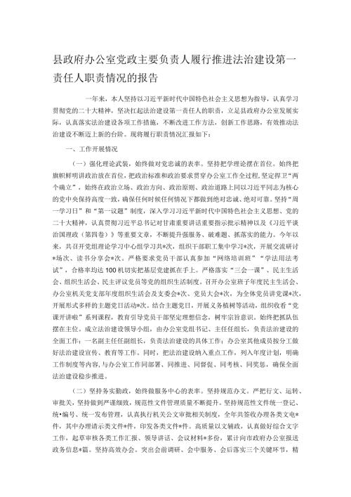 县政府办公室党政主要负责人履行推进法治建设第一责任人职责情况的报告.docx