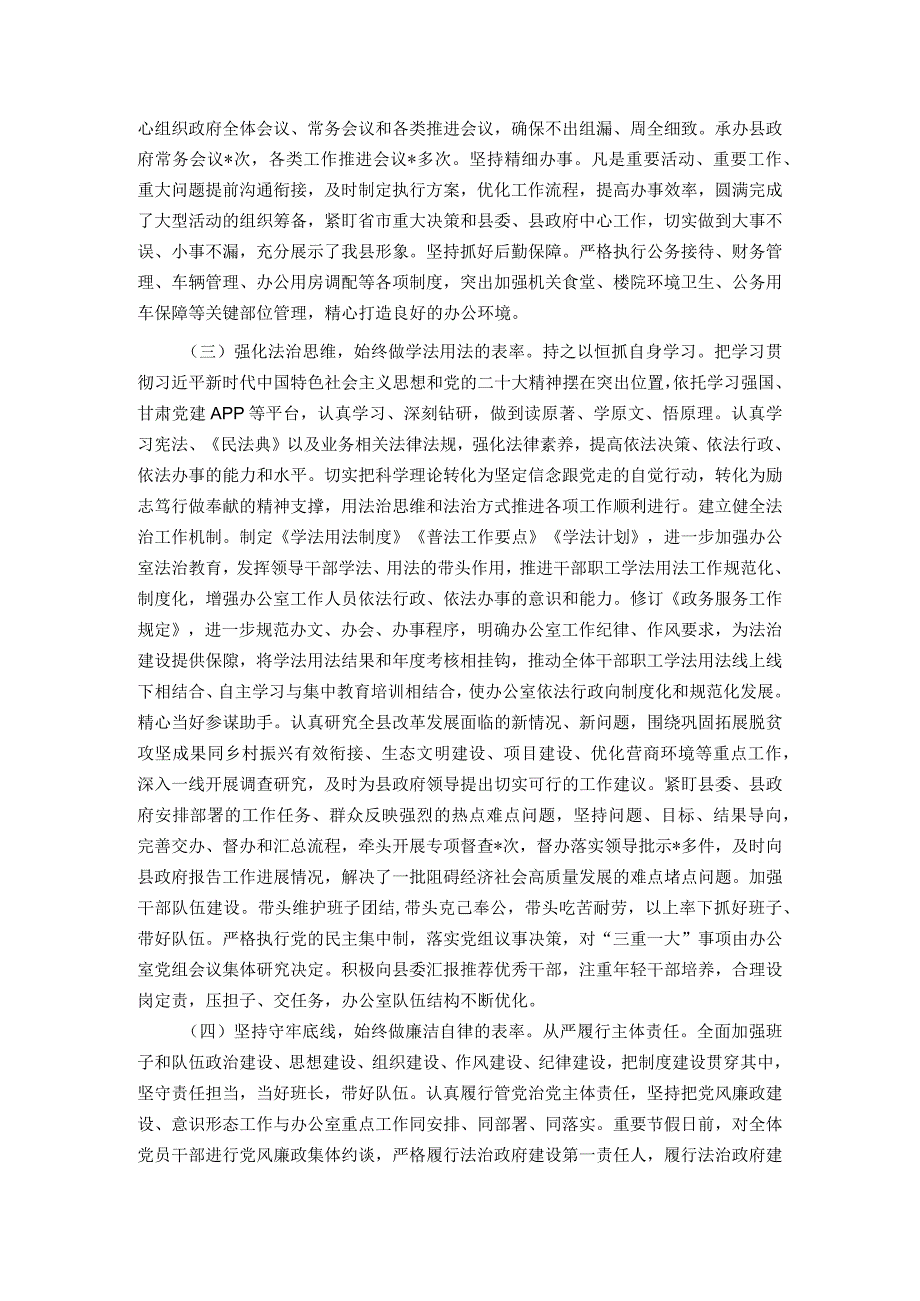 县政府办公室党政主要负责人履行推进法治建设第一责任人职责情况的报告.docx_第2页