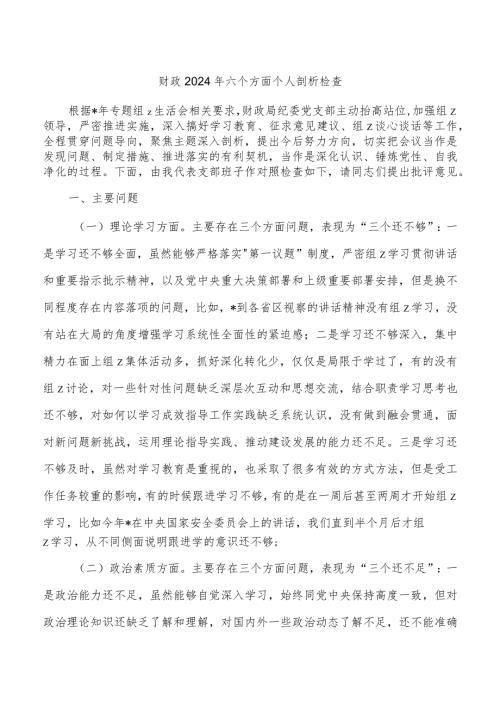 财政2024年六个方面个人剖析检查.docx
