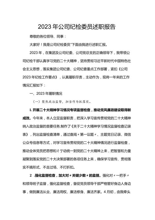 2023年公司纪检委员述职报告(1).docx