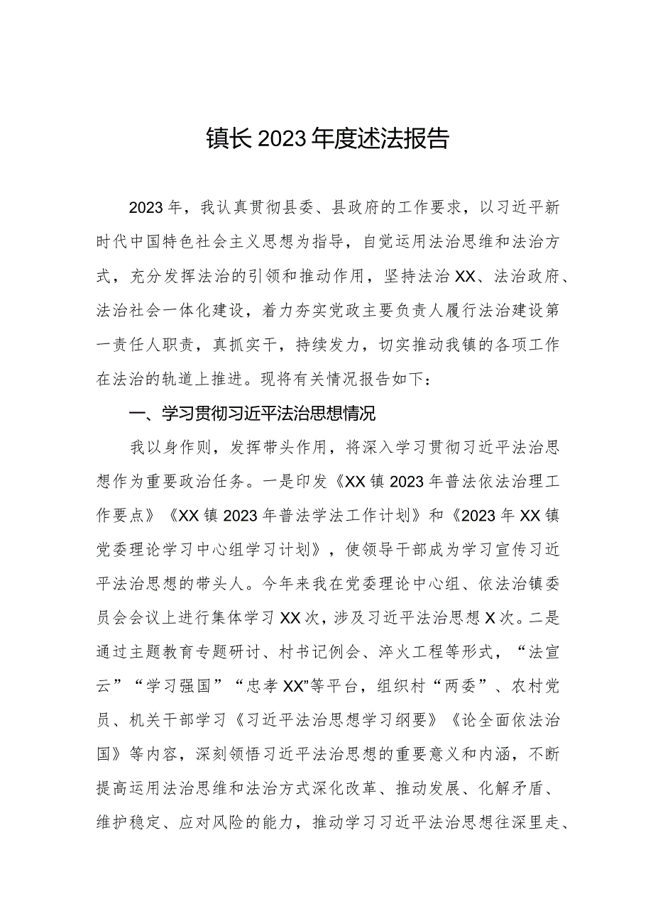 镇党政主要负责人2023述法报告八篇.docx_第1页