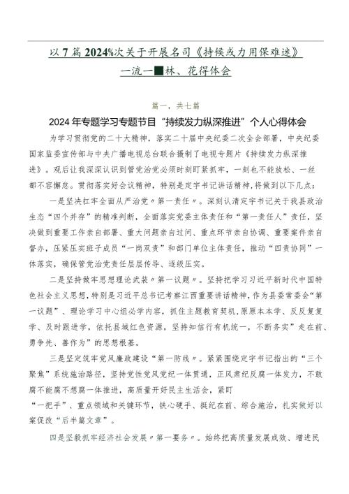 共7篇2024关于开展学习《持续发力 纵深推进》交流发言稿、心得体会.docx