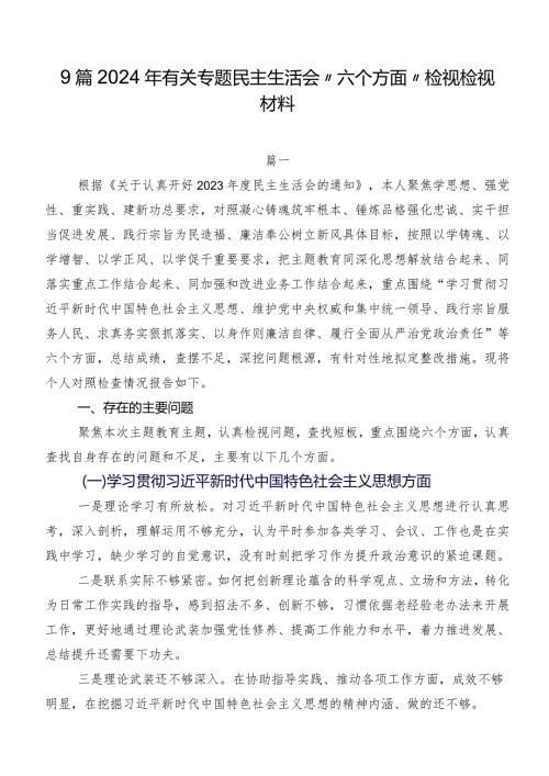 9篇2024年有关专题民主生活会“六个方面”检视检视材料.docx