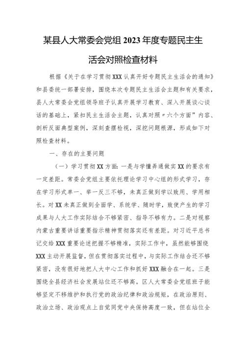 某县人大常委会党组2023专题民主生活会对照检查材料.docx