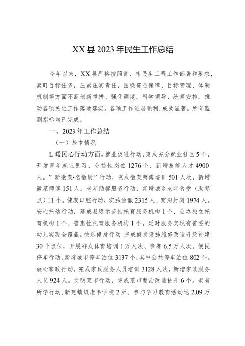 XX县2023年民生工作总结(20240105).docx