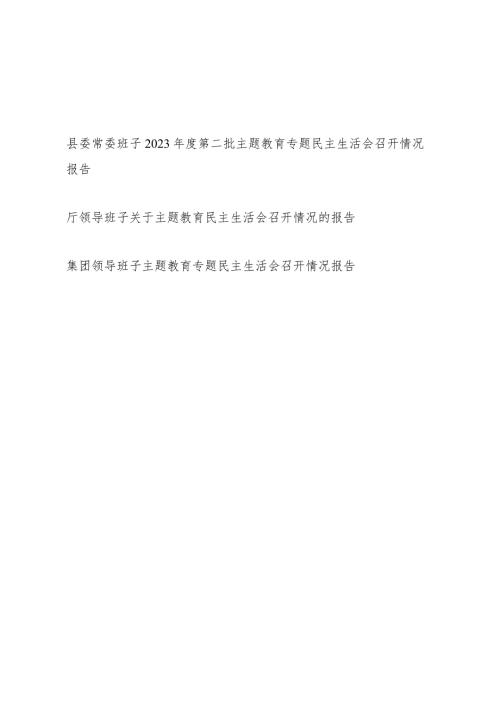 2023第二批凝心铸魂筑牢根本、锤炼品格强化忠诚、实干担当促进发展、践行宗旨为民造福、廉洁奉公树立新风专题民主生活会召开情况报告3篇.docx
