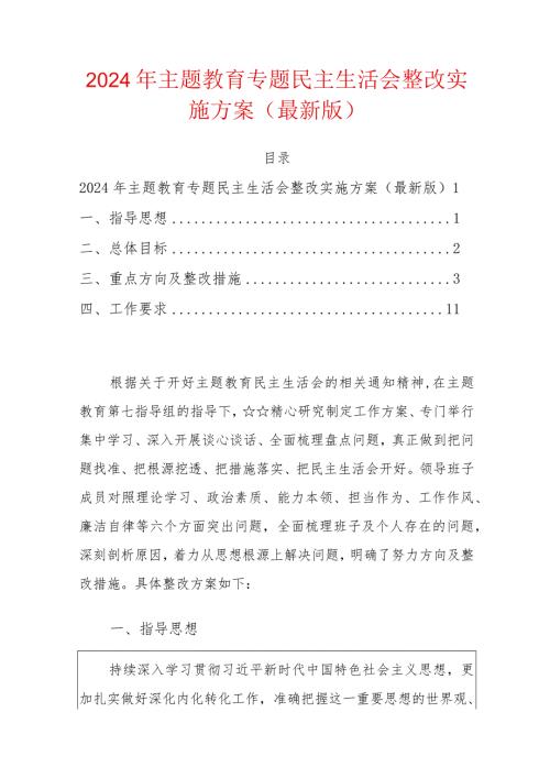 2024年主题教育专题民主生活会整改实施方案.docx