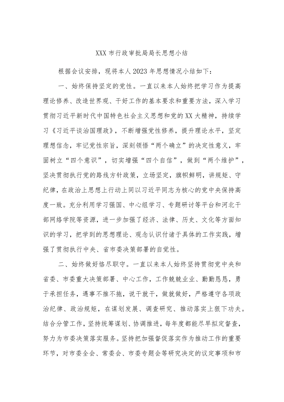 XXX市行政审批局局长思想小结.docx_第1页