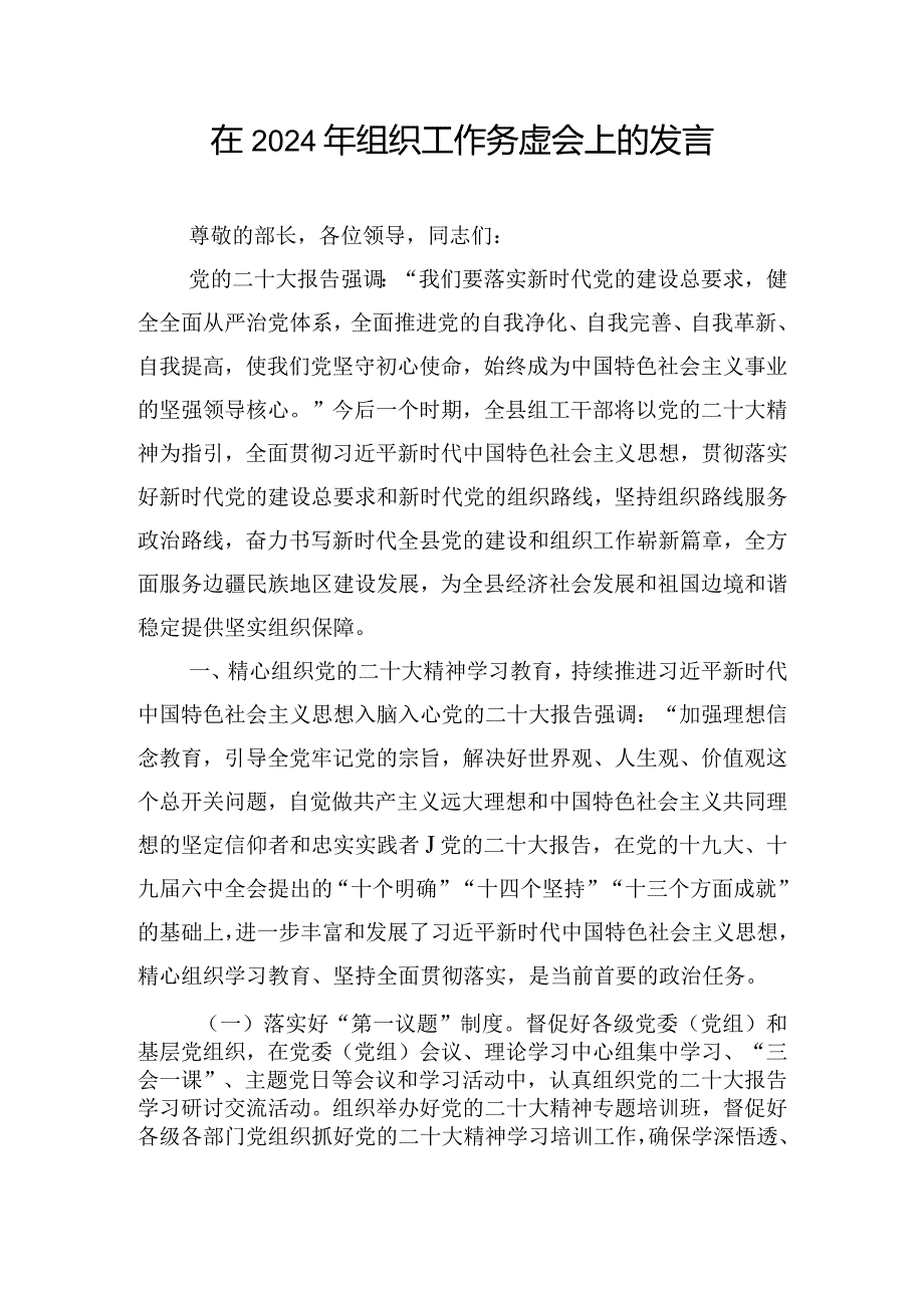 在2024年组织工作务虚会上的发言.docx_第1页