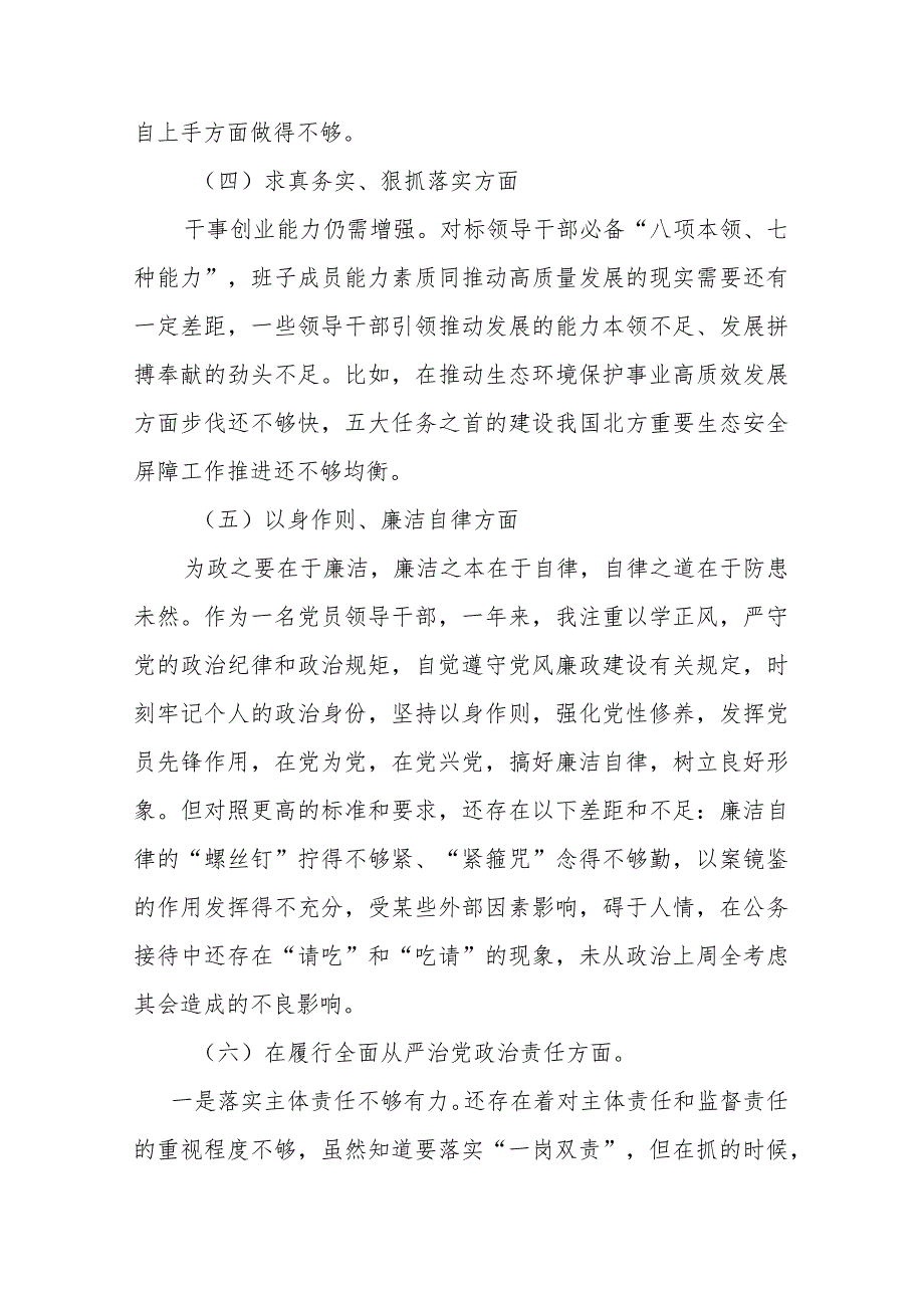 市税务局纪检组长2024(维护党中央权威和集中统一领导、践行宗旨服务人民、求真务实狠抓落实)民主生活会对照检查发言材料.docx_第3页