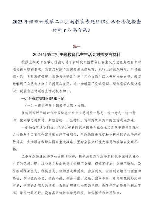 2023年组织开展第二批集中教育专题组织生活会检视检查材料（八篇合集）.docx