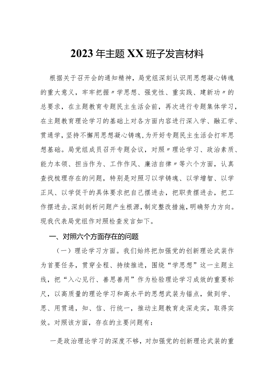 2023年主题 XX班子发言材料.docx_第1页