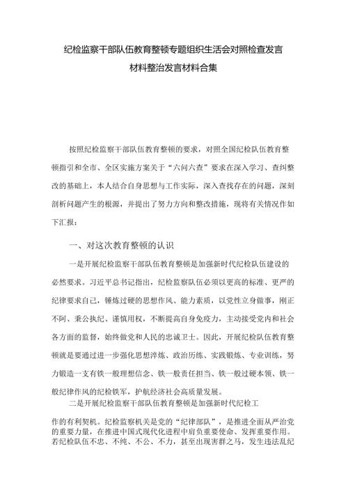 纪检监察干部队伍教育整顿专题组织生活会对照检查发言材料整治发言材料合集.docx