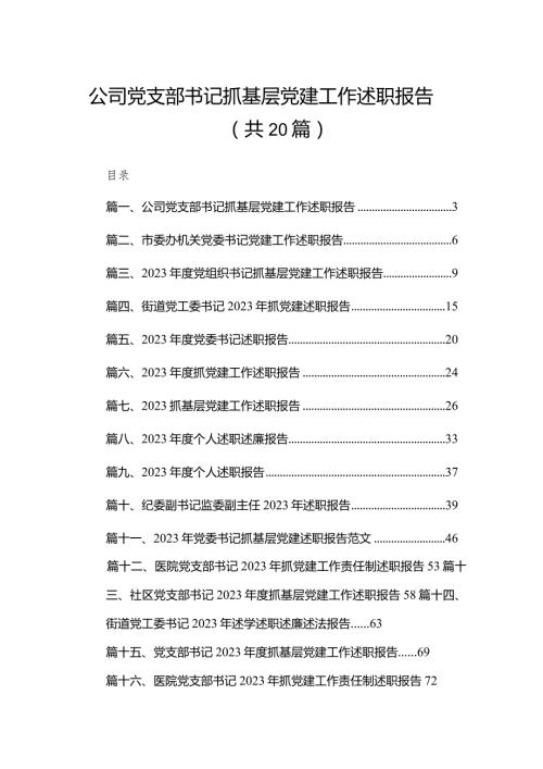 公司党支部书记抓基层党建工作述职报告20篇（精编版）.docx