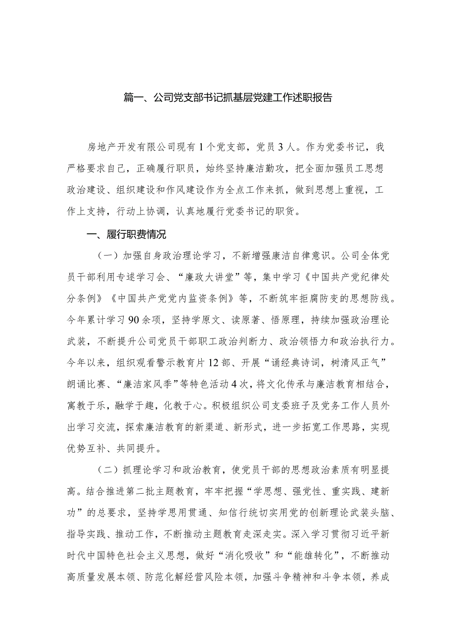 公司党支部书记抓基层党建工作述职报告20篇（精编版）.docx_第3页