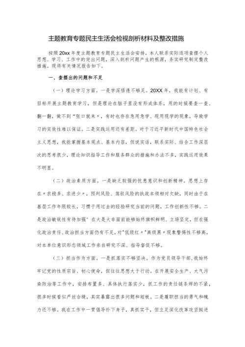 主题教育专题民主生活会检视剖析材料及整改措施.docx