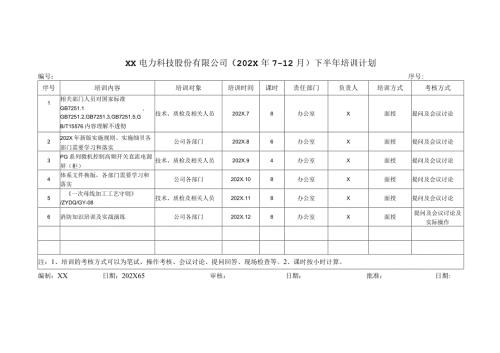 XX电力科技股份有限公司202X培训计划（2024年）.docx
