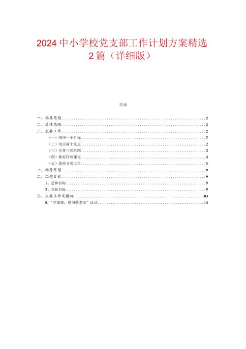 2024中小学校党支部工作计划方案精选2篇（详细版）.docx