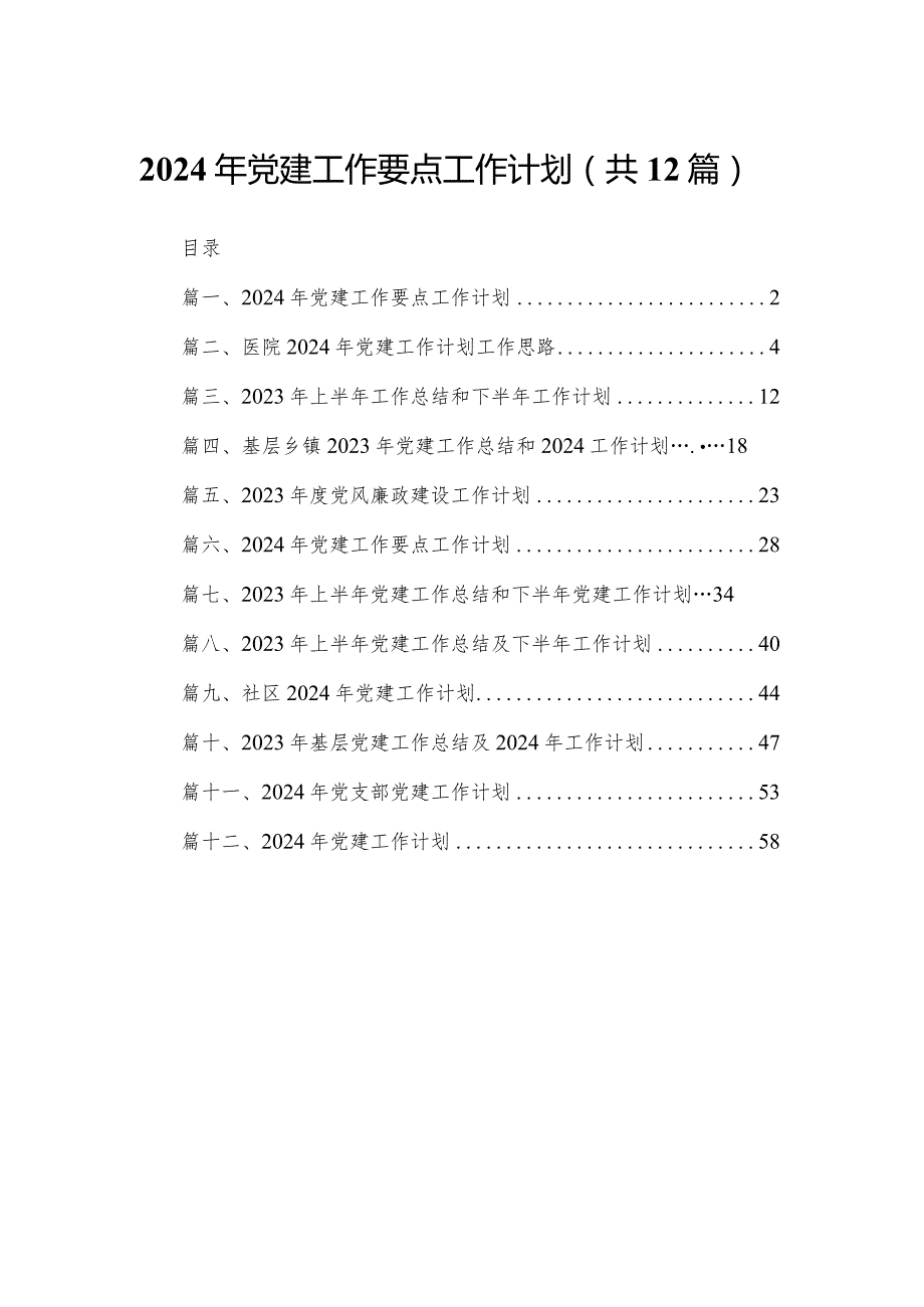 2024年党建工作要点工作计划（共12篇）汇编(1).docx_第1页