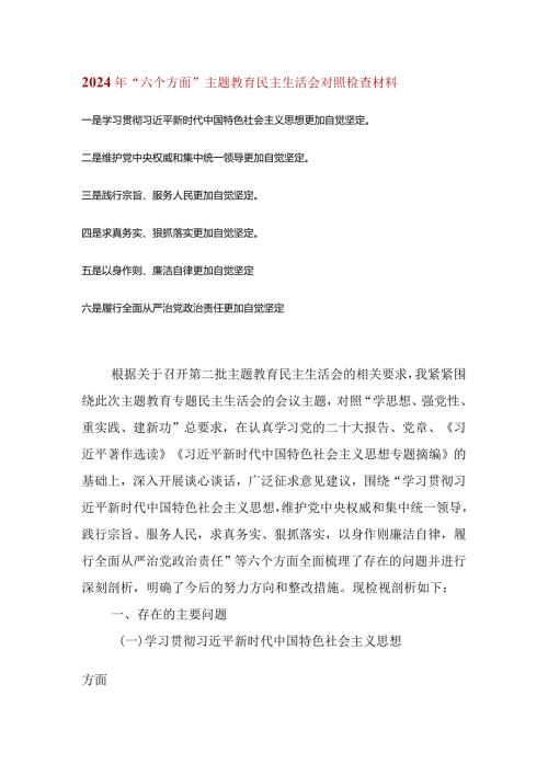 维护党中央权威和集中统一领导等六个方面的问题分析(3).docx