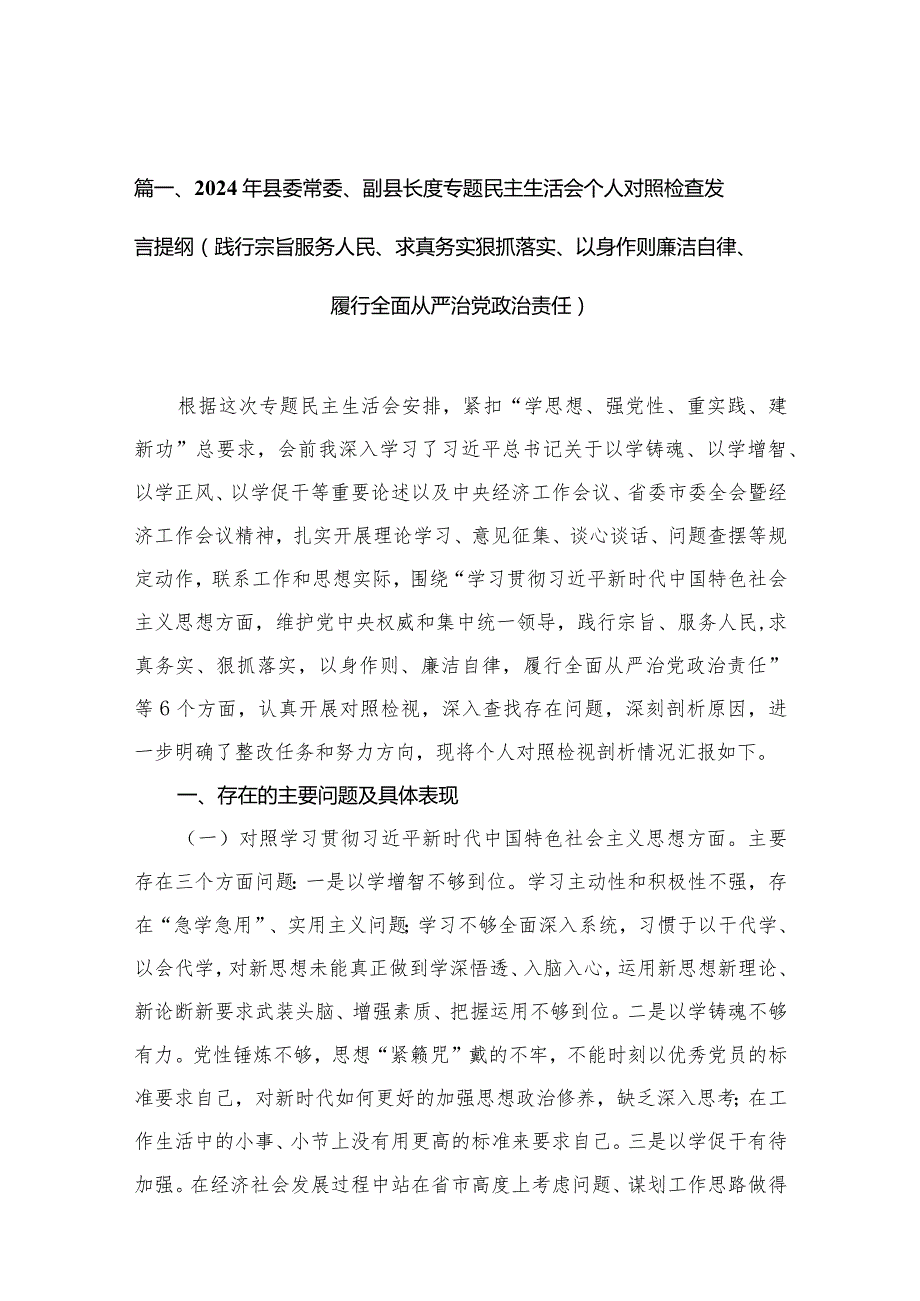 2024年县委常委、副县长度专题民主生活会个人对照检查发言提纲（践行宗旨服务人民、求真务实狠抓落实、以身作则廉洁自律、履行全面从严治党.docx_第3页