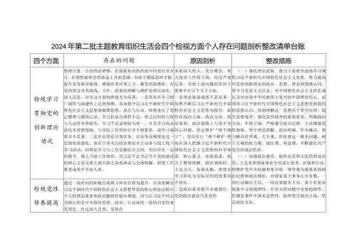 个人2024年组织生活会四个方面存在问题整改清单台账（检视发挥先锋模范作用情况看是否立足岗位、履职尽责、真抓实干、担当作为）.docx