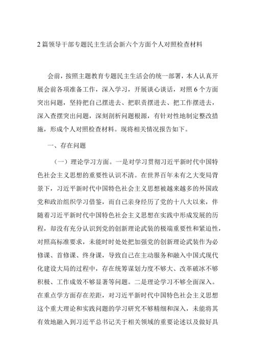 2篇领导干部专题民主生活会新六个方面个人对照检查材料.docx