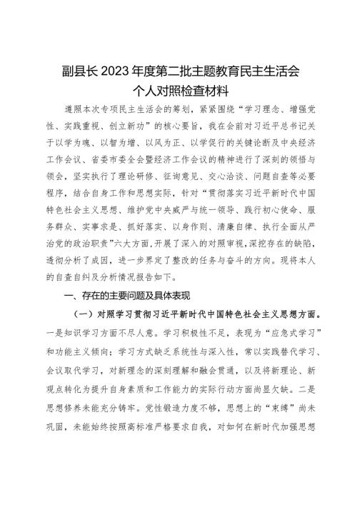 副县长2023第二批主题教育民主生活会个人对照检查材料.docx