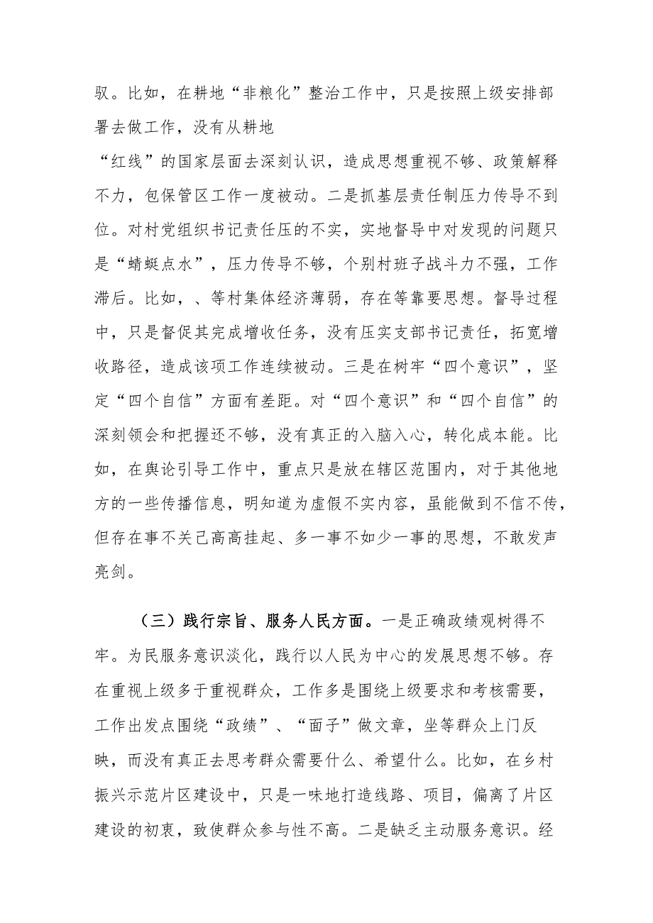 2024年副书记主题教育专题民主生活会“新六个方面”发言范文(践行宗旨服务人民等).docx_第3页