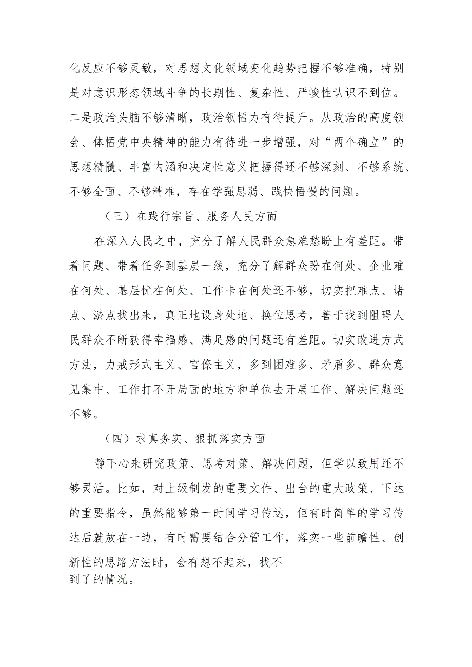 县长2024“在典型案例剖析方面、在树立和践行正确政绩观方面、在巡视巡察整改方面、践行宗旨服务人民、求真务实狠抓落实、以身作则廉.docx_第3页