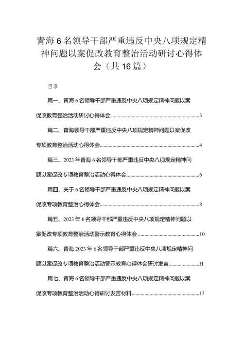 青海6名领导干部严重违反中央八项规定精神问题以案促改教育整治活动研讨心得体会精选16篇.docx