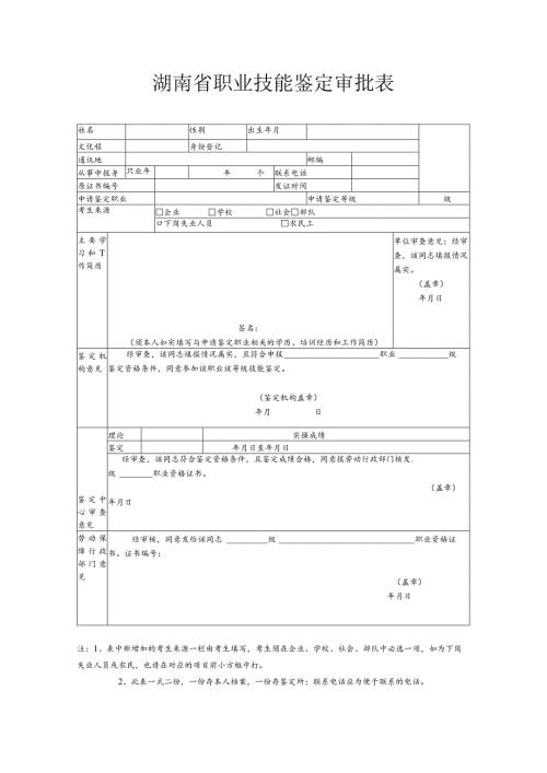 湖南省职业技能鉴定审批表.docx