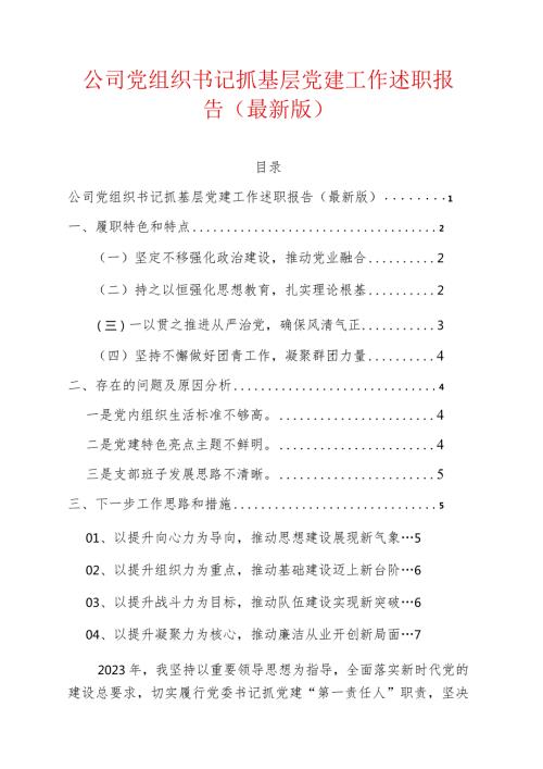 2024公司党组织书记抓基层党建工作述职报告（最新版）.docx