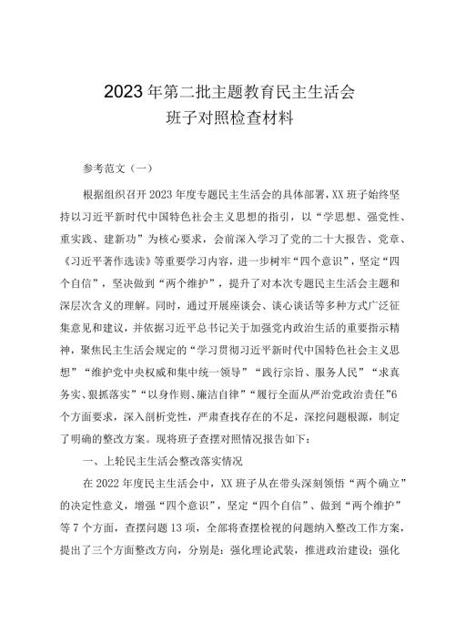 第二批主题教育专题民主生活会班子对照检查材料（新六个方面范文两篇）.docx
