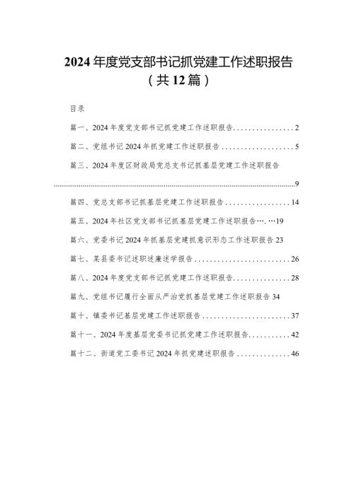 2024党支部书记抓党建工作述职报告最新版12篇合辑.docx