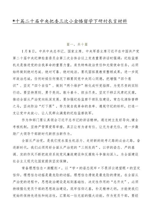 共十篇二十中央纪委三次全会精神学习研讨发言材料及心得体会.docx