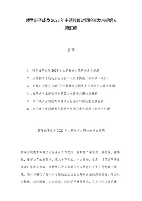领导班子成员2023年主题教育对照检查发言提纲6篇汇编.docx