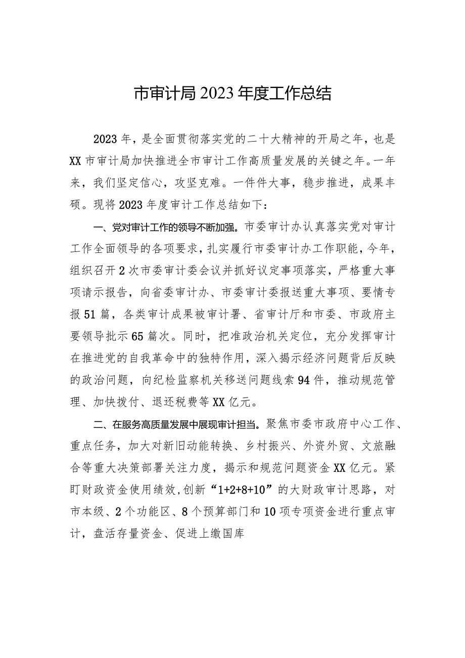 市审计局2023工作总结(20240103).docx_第1页