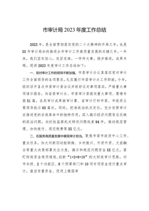 市审计局2023工作总结(20240103).docx