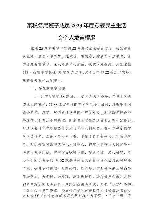税务局班子成员2023专题民主生活会个人发言提纲.docx