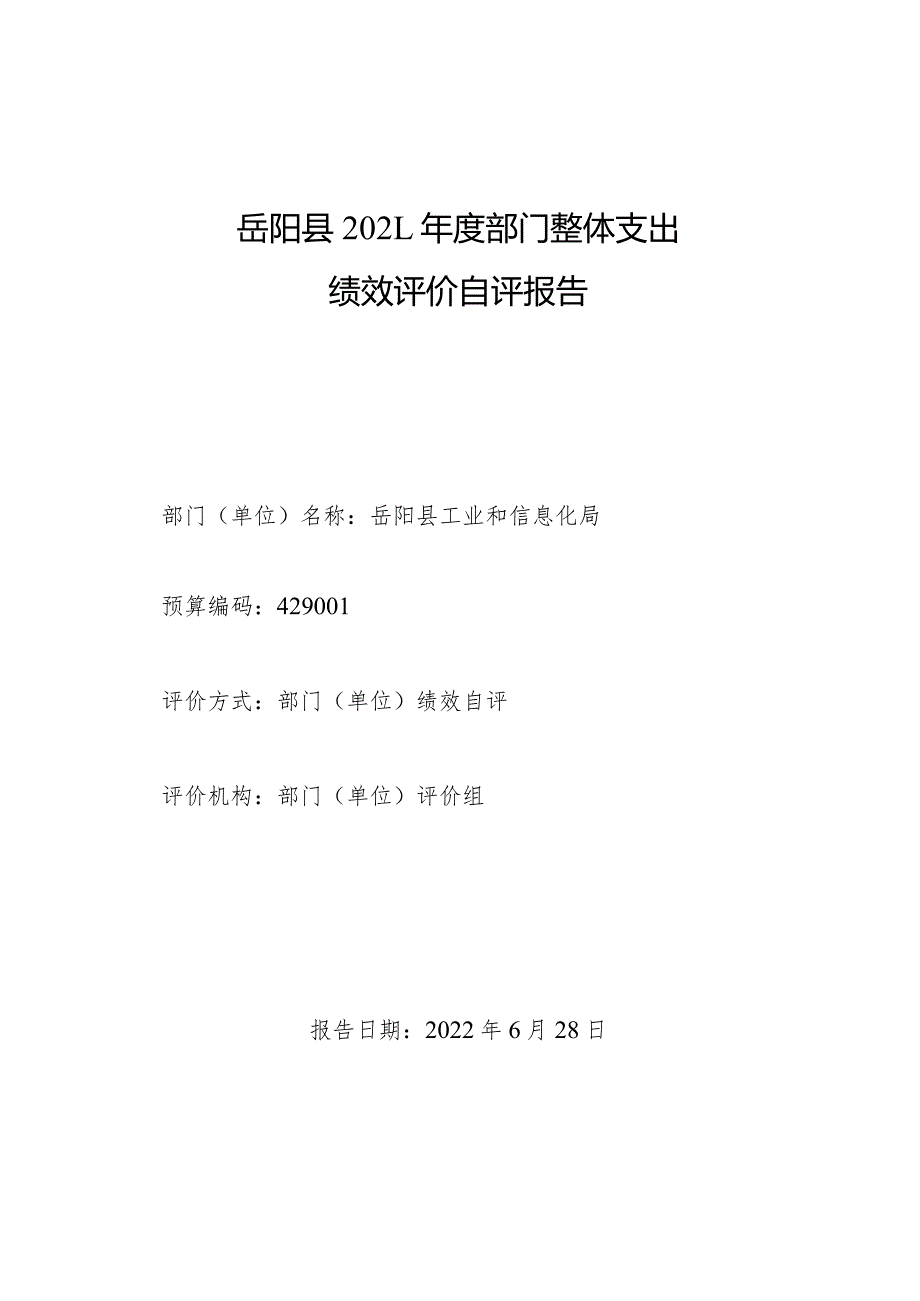 岳阳县2021部门整体支出绩效评价自评报告.docx_第1页